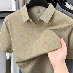 Short Sleeve V Neck Lapel T-Shirt for Men Breathable Business Casual Top