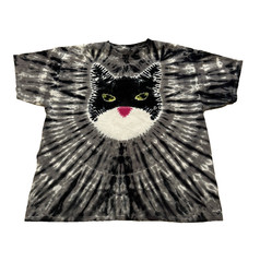 Unbranded Tie Dye T-Shirt XL Kitty Cat Face Gray Black White Tee Green Eyes