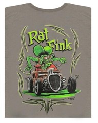 Mens Ed Big Daddy Roth Rat Fink Pinstripe Hot Rod Gray Cotton T-Shirt M-3XL RFG2