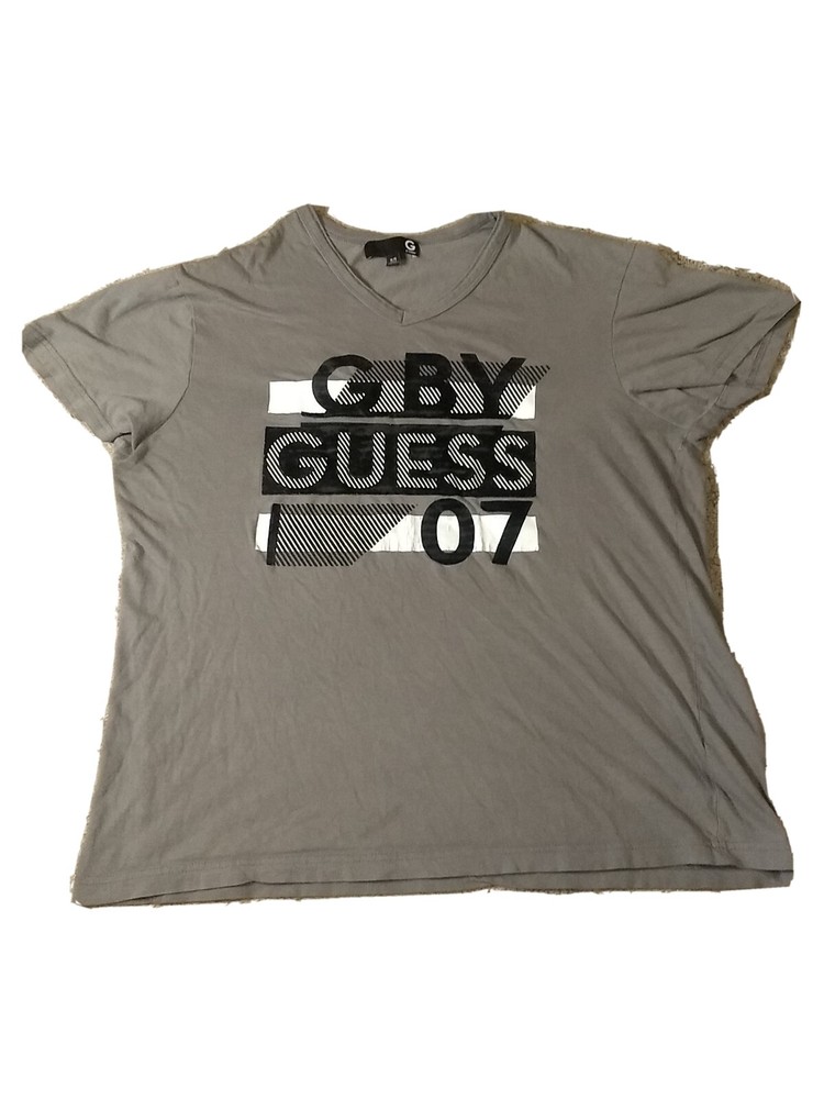 G by Guess 07 mens gray/ black short sleeve V neck T shirt adult size XL