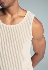 SikSilk Men’s Knitted Fabric Textured Vest Ecru