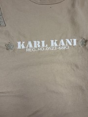 Vintage Karl Kani Men’s T-Shirt Size 2XL Tan Beige Hip Hop Shoulder Patches Y2K