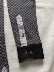 Maceoo Shirt Mens 3 Medium V-Neck Jacquard Square Grey Flip Cuff Roll-up Sleeve
