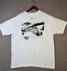 Vintage Single Stitch Flocked Winter Farm Scene Graphic T Shirt XL USA Rare