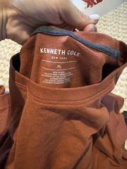 Kenneth Cole Brown Logo Knit T-Shirt, Organic Cotton Crew Neck, XL