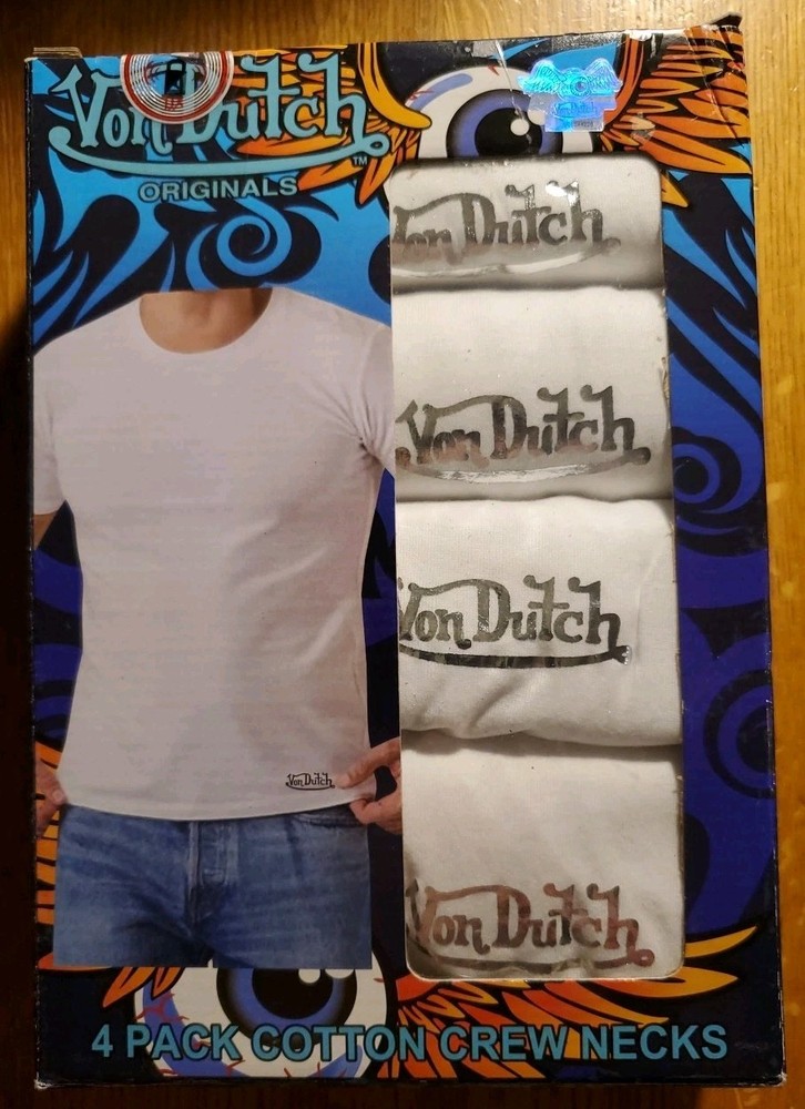 Von Dutch Originals Men’s S Small 4-Pack Cotton Crew Neck Logo T-Shirts White