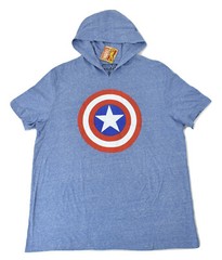 Marvel Mens Captain America Shield Hooded Hoodie Short Sleeve Shirt NWT S-XL