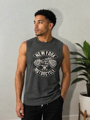 Gray Men’s Sleeveless Graphic Print T-Shirt Crew Neck “Renew Your Mind” S