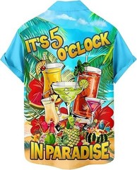 Its 5 OClock In Paradise Hawaiian Shirt Funny Cocktail Tropical Beach Button Up