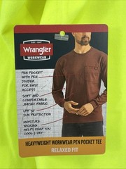NWT Wrangler Workwear Men’s Hi-Vis Yellow Long Sleeve Pocket T-Shirt Size XL