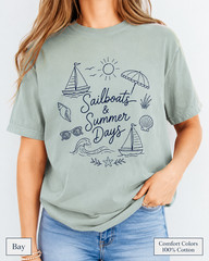 Sailboats & Summer Days Comfort Colors Tee, Nautical Coastal Shirt