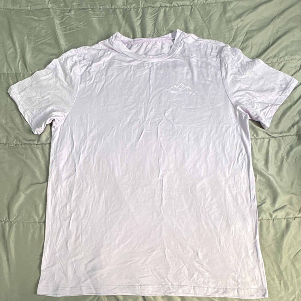White Polyester Elastane Graphic Mountain Crew Neck Short Sleeve T-Shirt L A1