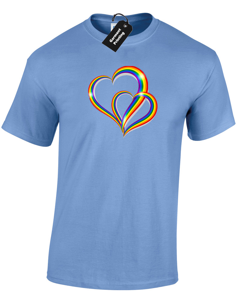 2 PRIDE HEARTS MENS T SHIRT GAY PRIDE LGBTQ COMMUNITY LESBIAN RAINBOW FLAG TOP