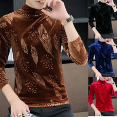 Men Velvet Shirts Tops Blouse Basic T-shirts Casual Slim Turtle Neck