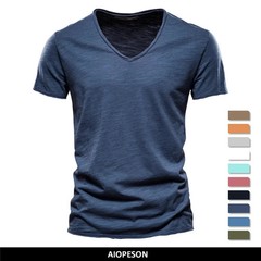 Brand Quality 100% Cotton Men T-shirt V-neck Fashion Design Slim Fit Soild Male