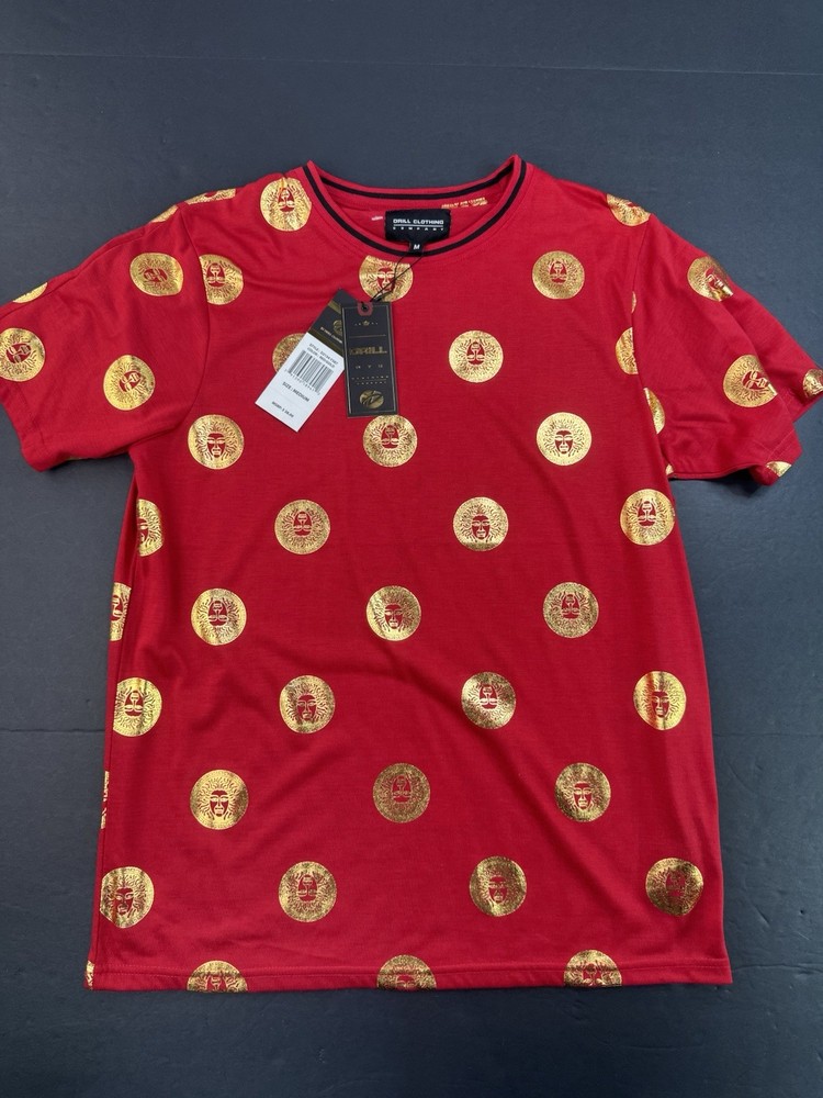 Drill Clothing Company T-Shirt Gold Metallic Medusa Heads Shirt Men Size Medium