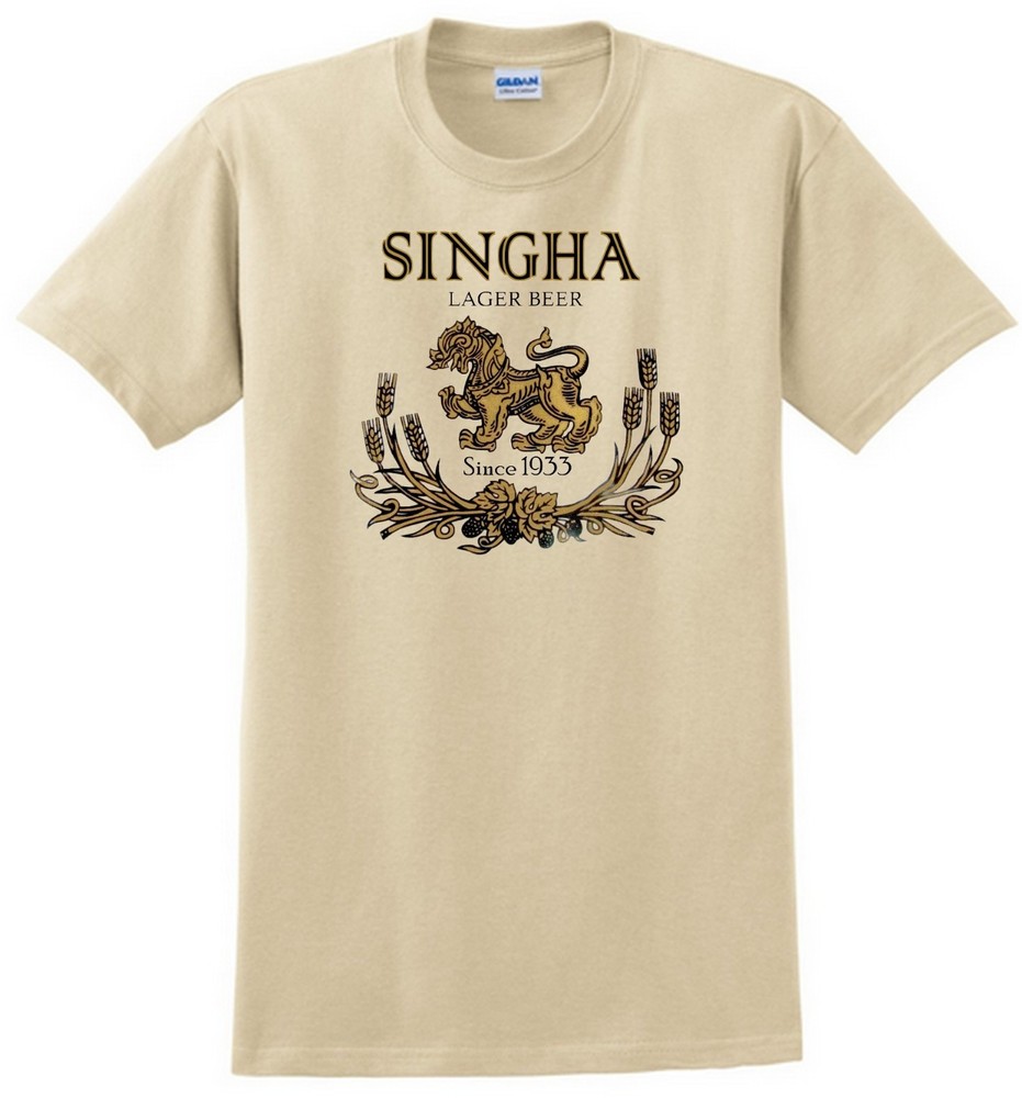 Singha Beer T-shirt.Thailand. Gray,Khaki,White,Yellow. S-XXXL Free Ship to USA