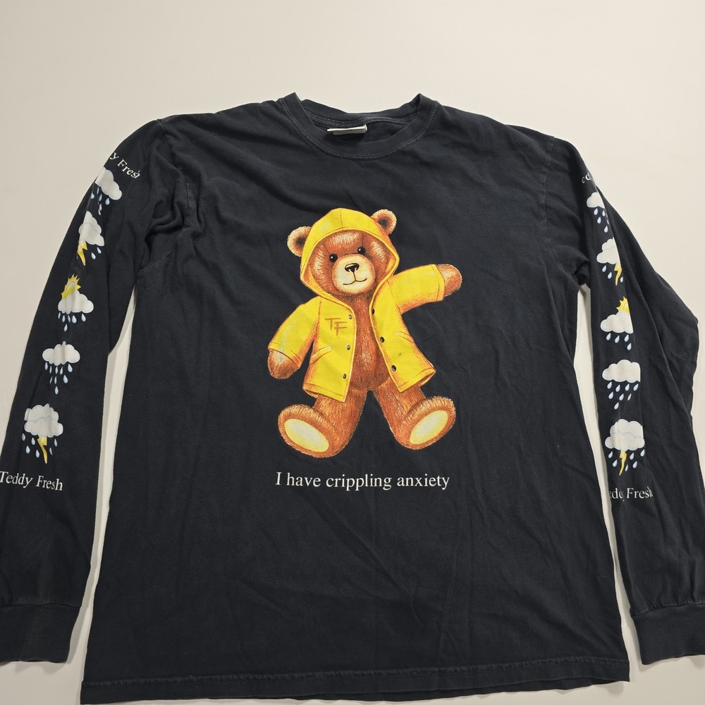 Teddy Fresh “I Have Crippling Anxiety” Long Sleeve Black Shirt, Size Medium
