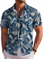 Men’s Hawaiian Shirt Short Sleeve Floral Button Down Tropical Beach Holiday Top