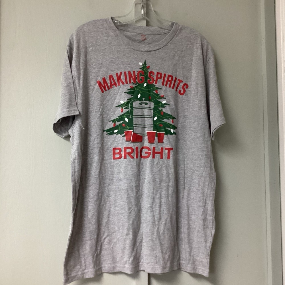 New Holiday Time Mens Large Gray Crew Neck Christmas T Shirt “ Making Bright “