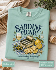 Sardine Picnic Comfort Colors Shirt, Vintage Coastal Seafood Summer Tee