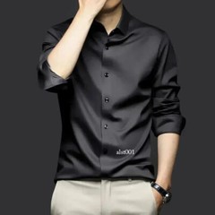 Men’s Long Sleeve Shirt Pure Color Shirt Business Casual Ice Silk Glossy Shirt