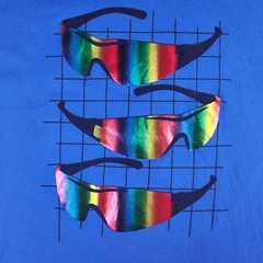Rainbow Sunglasses Shirt Mens XL Blue Foil Holographic Graphic Alstyle AAA Tee
