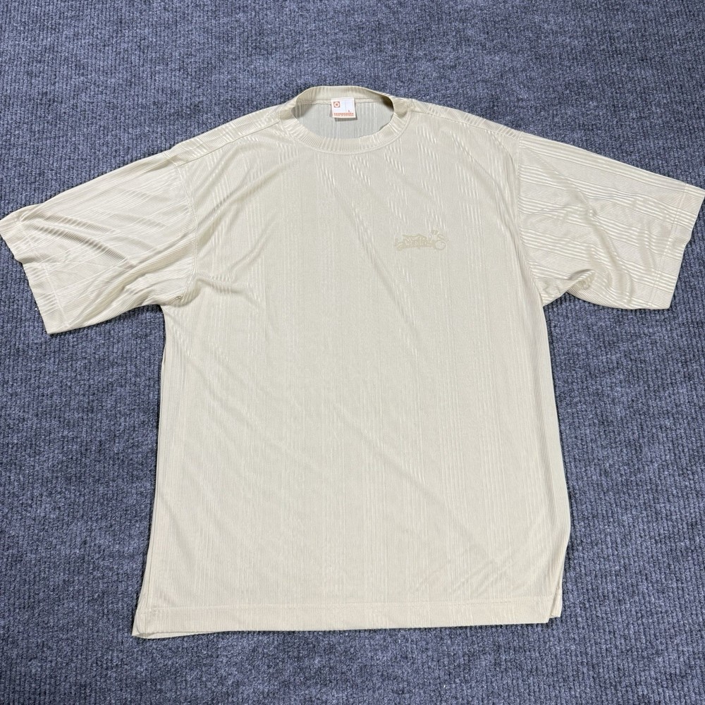 Vintage 90’s SOUTHPOLE Sheer Satin Beige T-Shirt Mens L Baggy Striped