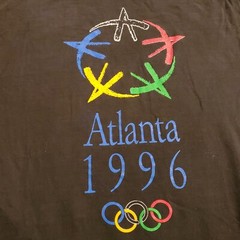 Vintage 90s XL Atlanta 1996 Olympics Games Art Logo T Shirt Sports Ringer Salem