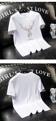 New Fashion Deer Rhinestones Summer Short Sleeve Luxury Men Streetwear T-Shirt