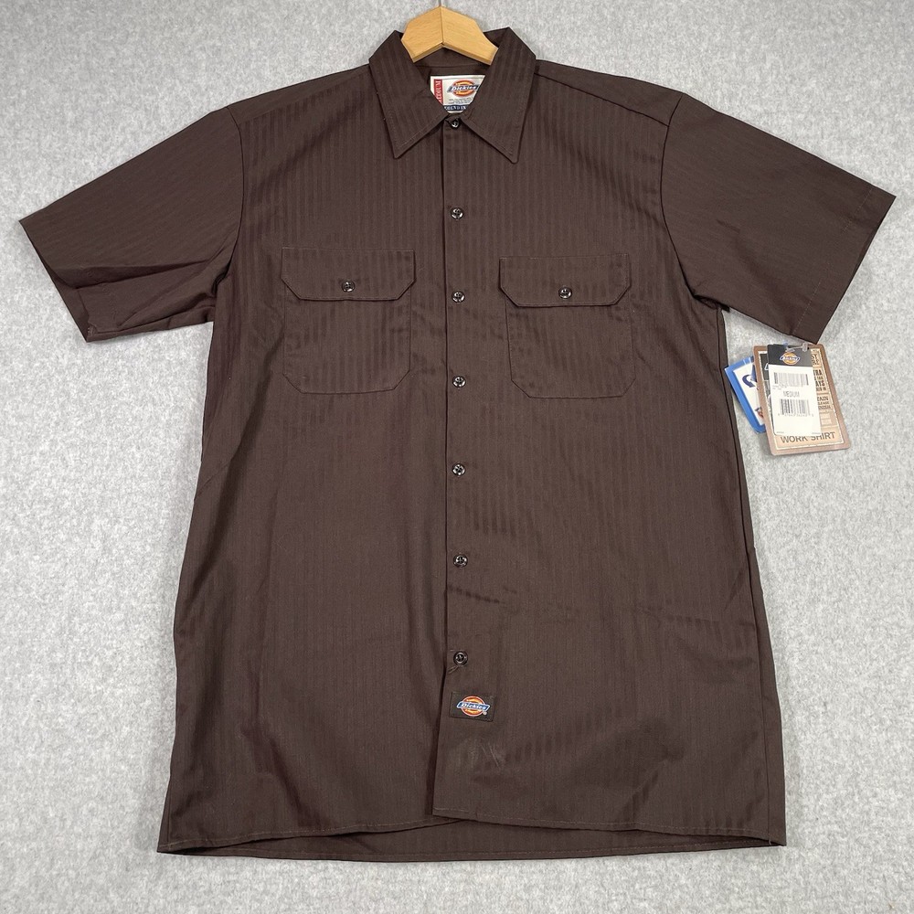 Vintage NWT Dickies Work Shirt Mens Medium Brown Button Up Deadstock NWT 90s USA