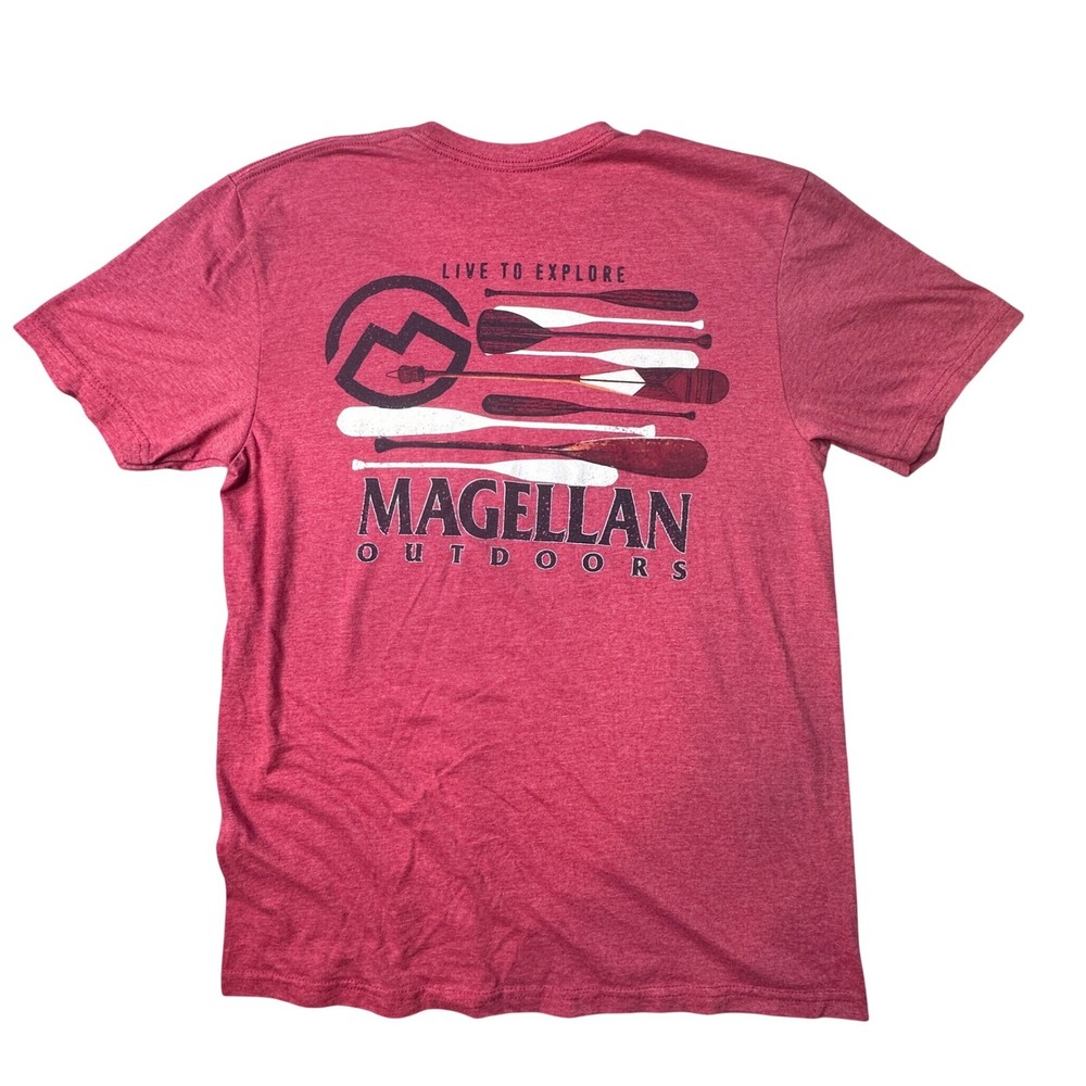 Magellan Outdoors T-Shirt Men M Red Live To Explore Paddle Graphic Heathered Tee