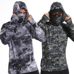 UPF50+ Mens Outdoor Fishing Hoodie Sun Block Skin Protection Long Sleeve Top 🌸