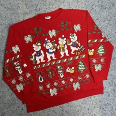 Vintage Holiday Time Christmas Sweatshirt USA Teddy Bears XL Red Ugly Sweater