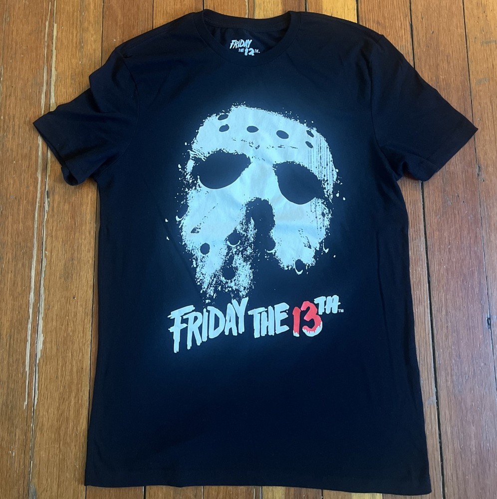 Distressed Hockey Mask Friday The 13Th Graphic Print Shirt Men’s Medium Black