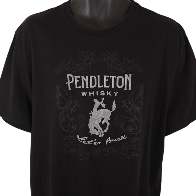 Pendleton Whisky T Shirt Mens Size XL Black Let Er Buck Rodeo Western Whiskey