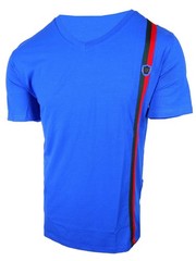 Mens T- Shirt Italian Side Sport Stripe Badge V-Neck Slim Fit Stretch Casual