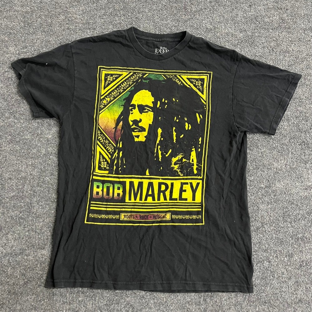 Bob Marley T-Shirt Mens Size L Black Graphic Roots Rock Reggae Portrait Cotton