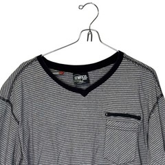 Mecca Men’s Shirt Y2K Vintage Streetwear Striped Ringer Zipper Pocket Black 2XL