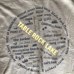 Upcycled Table Rock Lake T-shirt w/ Marinas & Landmarks Light Green Size 2XL