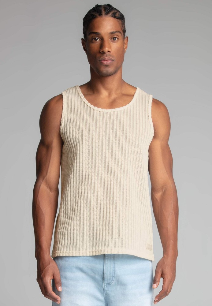 SikSilk Men’s Knitted Fabric Textured Vest Ecru