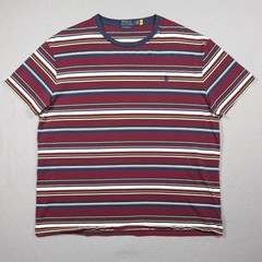 Polo Ralph Lauren T-Shirt Mens Large Burgundy Multi Stripe Classic Fit Pony