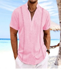 2024 New men’s Henry Collar solid color vintage cotton hemp webbing top Fashion