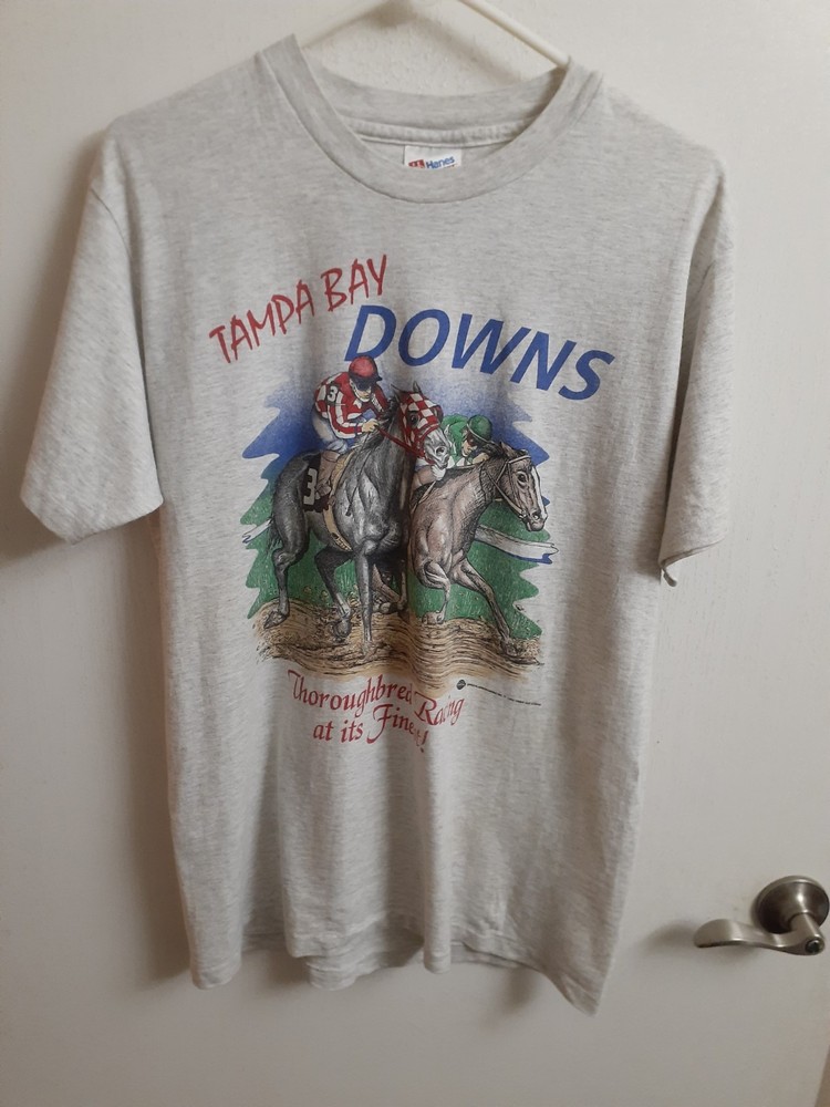 90’s Tampa Bay Downs Horse Racing T-Shirt Grey Medium