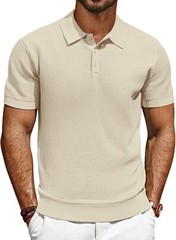 Men’s Short Sleeve Polo Shirt Casual Golf Wear Lightweight Waffle Knit Fabric