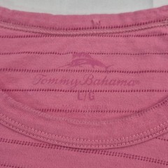 Tommy Bahama Shirt Mens Large Pink Striped Pocket Tee Cotton Casual Crewneck