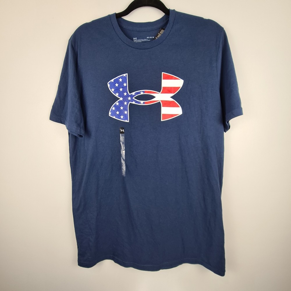 Under Armour Shirt Men’s Navy Blue UA Freedom Flag Big Logo USA sz Medium NWT