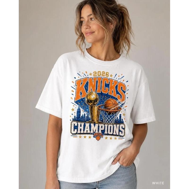 New York 2026 Cotton T-shirt, Knick Champs City Hoops Basketball Tee for Sports
