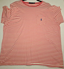 Polo Ralph Lauren T Shirt Mens XL Coral Cream Striped Pocket Pony Tee