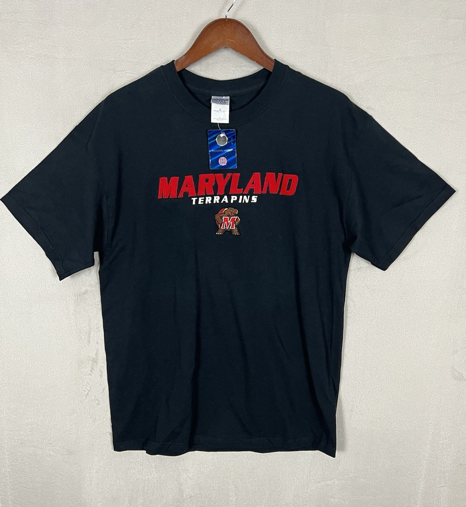 Maryland Terrapins T Shirt Men’s L Black Crewneck Short Sleeve Pre Shrunk Cotton
